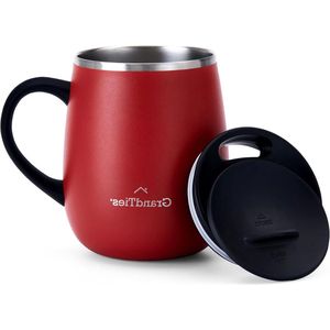 Geïsoleerde koffiemok met handvat - schuifdeksel voor spatwaterdicht - 16 oz wijnglazen vorm thermosbeker - dubbelwandige vacuüm roestvrij staal - dranken warm of koud - Cranberry