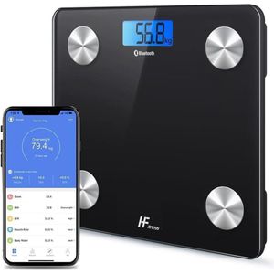 Smart Weegschaal - Bluetooth personenweegschaal - Digitale personenweegschaal - BMI - Water - Spiermassa - IOS en Android app - Zwart