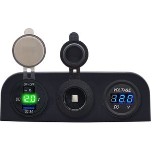ProRide 12V USB Autolader 1 Poort - 5V/2.4A - Voltmeter en 12V/24V Sigarettenplug - Drievoudig opbouw paneel