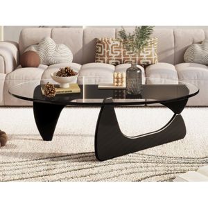 Salontafel - Zwart Hout - Glas Ovaal - Koffietafel - Coffee Table - Tafel