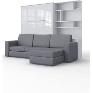 Maxima House - INVENTO SOFA MAX Elegance - Verticaal Vouwbed Inclusief Hoekbank + Kast - Logeerbed - Opklapbed - Bedkast - Inclusief LED - Wit Mat + Antraciet Sofa - 200x140 cm