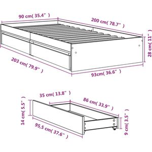 vidaXL - Bedframe - met - lades - bewerkt - hout - wit - 90x200 - cm