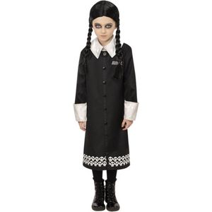 Smiffy's - Horror Films Kostuum - Addams Family Wednesday Spook Kind - Meisje - Zwart - Medium - Halloween - Verkleedkleding