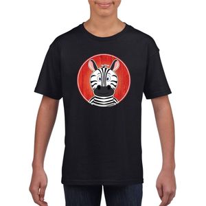 Kinder t-shirt zwart met vrolijke zebra print - zebras shirt - kinderkleding / kleding 158/164