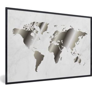 Fotolijst incl. Poster Zwart Wit- Wereldkaart - Zwart Wit - Marmer - 60x40 cm - Posterlijst