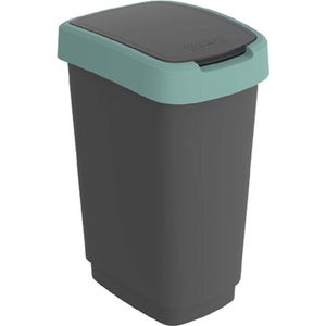 Rotho Twist Swingeimer - Afvalbak 25L met klapdeksel - Recycling afvalverzamelaar - BPA-vrij - Zwart/Donkergroen