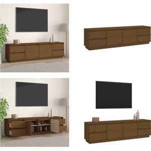 vidaXL Tv-meubel 176x37x47-5 cm massief grenenhout honingbruin - Tv-kast - Tv-kasten - Tv-meubel - Tv-meubel Met LED-verlichting