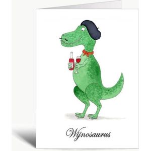 Wijnosaurus - Wenskaart met envelop - Wijn - Dinosaurus - Grappig