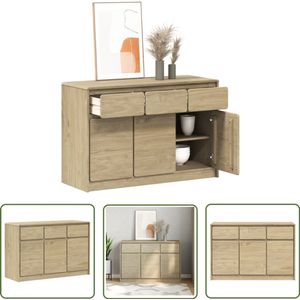 vidaXL Tv Kast - Dressoir - Dressoir SAUDA 114x43x75,5 cm massief grenenhout eikenkleurig - Houten Dressoir - Grenenhouten Dressoir - Vintage Dressoir