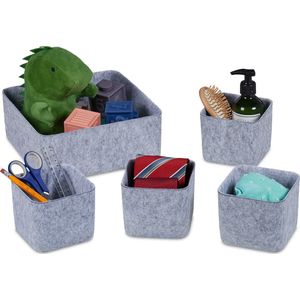 Relaxdays lade organizer set van 5 - vilten opbergmanden - sorteerbak - kleding - badkamer