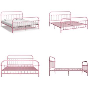vidaXL Bedframe metaal roze 180x200 cm - Bedframe - Bedframes - Tweepersoonsbed - Tweepersoonsbedden