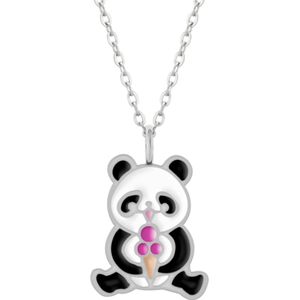 Zilveren ketting meisjes | Zilveren ketting met hanger, panda met ijsje