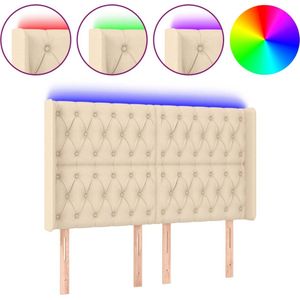 vidaXL - Hoofdbord - LED - 147x16x118/128 - cm - stof - crèmekleurig
