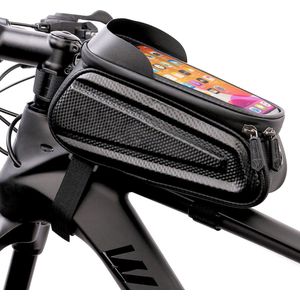 Fietsframetas Fiets Mobiele Telefoon Houder Tas Fietsstuurtas Stuurtas Eva Hard Shell Tpu Touchscreen Onder 7.0 Inches Zonneklep Met Oortelefoon Gat Mannen Vrouwen Fiets Accessoires