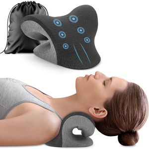Nekstretcher met Massagefunctie - Ergonomisch Cervicaal Traction Kussen - Nekpijnverlichting - Draagbare Nekpuf - Lichtgewicht Plastic - ‎22 x 12 x 17 cm - Nekpijn Bestrijdingskussen met Kussenhoes
