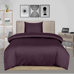 The Linen Collection - Dekbedovertrekset - Katoensatijn - Maroon - 140x220 - 300 Thread Count - Instopstrook over gehele breedte