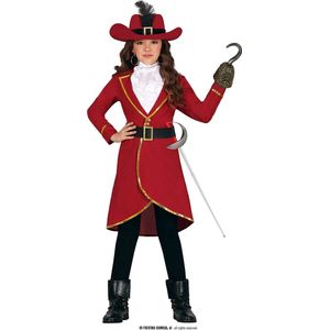 Guirca - Kapitein Haak Kostuum - Kapitein Haak Van Schip Jolly Roger Kind Kostuum - Rood - 7 - 9 jaar - Carnavalskleding - Verkleedkleding
