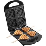 Bestron Wafelijzer voor hartvormige Wafels, Wafelijzer hartvorm op een stokje, Wafelmaker met antiaanbaklaag & indicatielampje, incl. 20 houten stokjes, kleur: Zwart