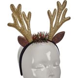 Krist+ kerst diadeem/haarband - rendier gewei - goud - 25 cm - kerstaccessoires