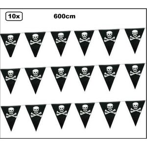 10x Vlaggenlijn piraat doodshoofd met botten 600cm - Piraten thema feest party evenement fun