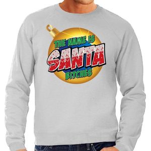 Foute Kersttrui / sweater - The name is Santa bitches - grijs voor heren - kerstkleding / kerst outfit S