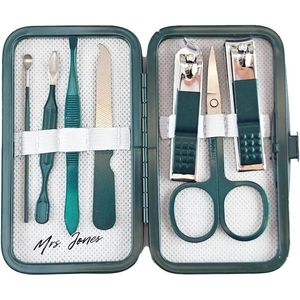 Mrs. Jones Nagelknipperset voor onderweg thuis roestvrij staal matcha-groen eenvoudig draagbaar manicure gereedschap - nagelverzorgingset van 7 stuks .