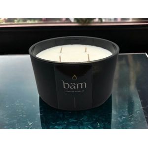 BAM kaars met 4 wieken in een zwart potje - 100% natuurlijke was - 80 branduren (545g) - cadeautip - geschenk - vegan