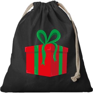 6x Kerst Cadeau cadeauzakje zwart met sluitkoord - katoenen / jute zak - Kerst cadeauverpakking zakjes