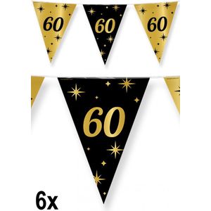 6x Luxe Vlaggenlijn 60 zwart/goud 10 meter - Classy - Dubbelzijdig bedrukt - Abraham Sarah festival thema feest party