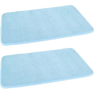 Set van 2x stuks blauwe sneldrogende badmat 40 x 60 cm rechthoekig - Sneldrogende badkamermat - Badmatten - Badkamerkleedje