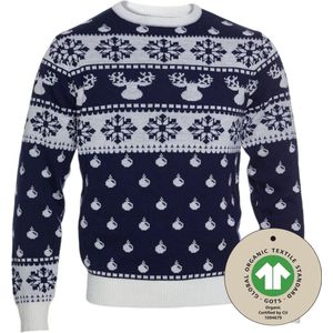 Foute Kersttrui Dames & Heren - Christmas Sweater ""Klassiek Blauw"" - 100% Biologisch Katoen - Mannen & Vrouwen Maat XS - Kerstcadeau