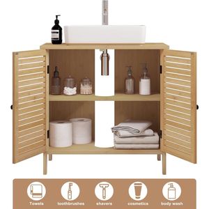 Bamboe Badkamer Kast Met 2 Deuren 60X30X60Cm Onder Gootsteen Opslag Kast Organizer Voor Woonkamer slaapkamer- Badkamerkasten hoog