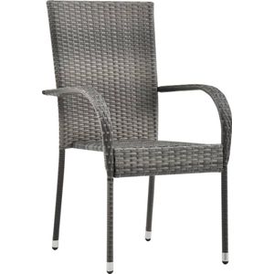 vidaXL Stapelbare Tuinstoelen 6 Stuks Grijs Tuinstoelen - Poly Rattan Stoelen - Stapelbare Stoelen - Eetkamerstoelen - Buitenstoelen