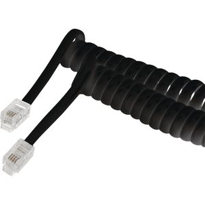 Telefoon spiraalkabel RJ10 - RJ10 / zwart - 4 meter