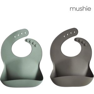 Mushie siliconen slab | Cambridge blue + dove grey | bibs | met opvangbakje | slabbetje