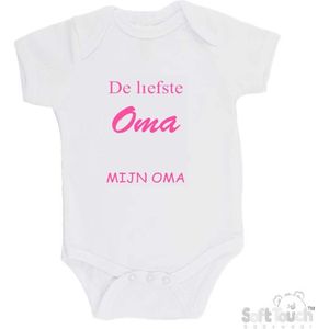 Soft Touch Romper ""De liefste oma is toevallig mijn oma"" Meisjes Katoen Wit/roze Maat 56/62