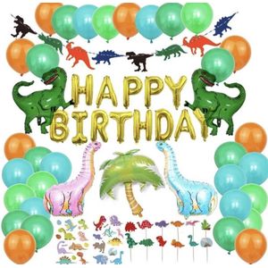Dinosaurus Thema Verjaardag Versiering Set - Versiering pakket - Happy Birthday -  Ballon pakket - Safari & Jungle Decoratie - Helium Ballonnen - Dino Feest - Jongen - Meisje