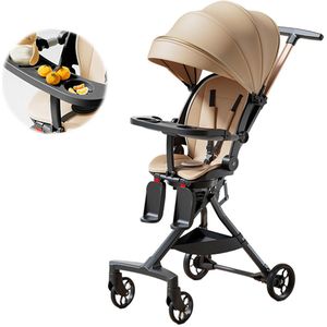 1-Knops Opvouwbare Buggy: 175° Ligstand, 2-Richting & Verlengd Zonnedak met Eetblad, Zakken en Ademend Zitkussen – Lichtgewicht Design