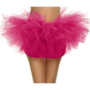 KIMU Korte Tutu Donkerroze Tule Rokje - Maat L XL XXL - Roze Petticoat Rok Dames - Ballet Tulerok Zwanenmeer Barbie Cheerleader Candy Festival