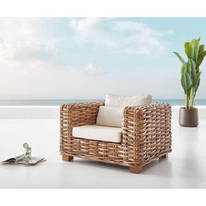 Outdoor-stoel Nizza natuurlijk rotan met kussen wit Lounge chair