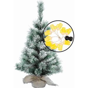 Kleine kunst kerstboom - besneeuwd - incl. bier thema lichtsnoer - H60 cm