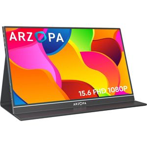 ARZOPA Draagbare Monitor voor Laptop – Portable Monitor 15,6 Inch – Draagbaar Scherm 1080FHD – HDMI/Type-C/USB-C – Extra Scherm Laptop – Laptop Scherm Uitbreider – Energiezuinig – ps5 Monitor - Tweede Scherm Laptop - met Krachtige Luidsprekers