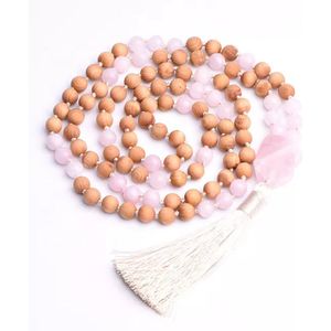 108 Mala Ketting Edelsteen Rozenkwarts hout | Sparkolia | Rozenkrans Kralenketting