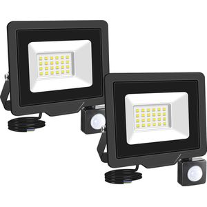 2 Stuks PIR Bewegingssensor Buitenlicht - 20W 2000 Lumen Waterdichte LED Schijnwerper voor Buiten