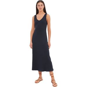 Trendyol Marineblauwe Shift/Effen Pool Neck Midi Knitwear Look Flexibele Knit Jurk Twoss22El2964