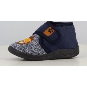 Jongens baby / peuter / kleuter leeuw pantoffels – Marine en jeans met leeuw – sterke antislip – maat 19 - ideaal sint cadeau