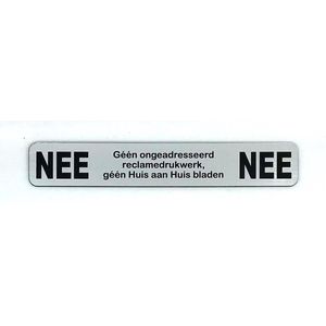 NEE NEE Sticker Brievenbus - Brievenbus Sticker - Geen Reclame Sticker - RVS Kleur - Zelfklevend - 150 mm x 25 mm x 1,6 mm - YFE-Design