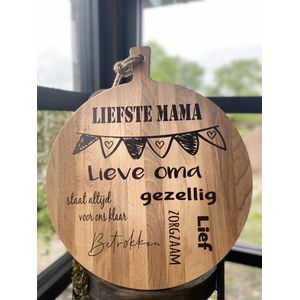 Creaties van Hier - Serveerplank rond - Moederdag cadeautje - liefste mama - oma - 45 cm - Hout