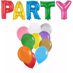 Verjaardag feest letters folie ballonnen PARTY en 100x latex ballonnen