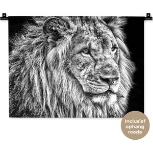Wandkleed Leeuwen - Leeuw in zwart-wit Wandkleed katoen 60x45 cm - Wandtapijt met foto